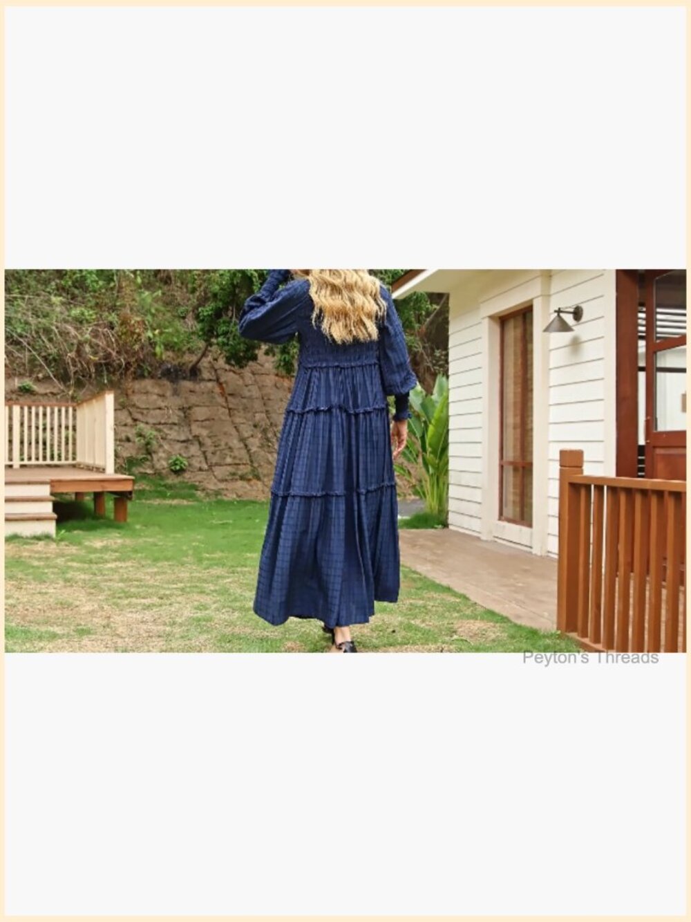 Maxi Dress Long Sleeve V Neck Empire Waist Ruffle Boho Casual Flowy - Picture 7 of 7
